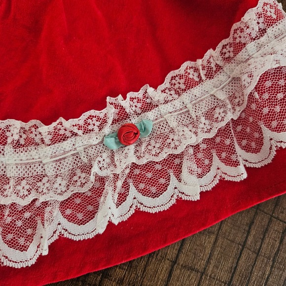 Vintage Red Velvet Baby Dress Lace Rosettes Holiday Christmas 24 Months RN 16954 - Picture 5 of 8